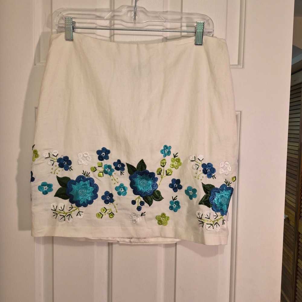 NWT Michael Kors Linen Blend Floral Embroidered Mini Skirt Y2K Deadstock Size 10